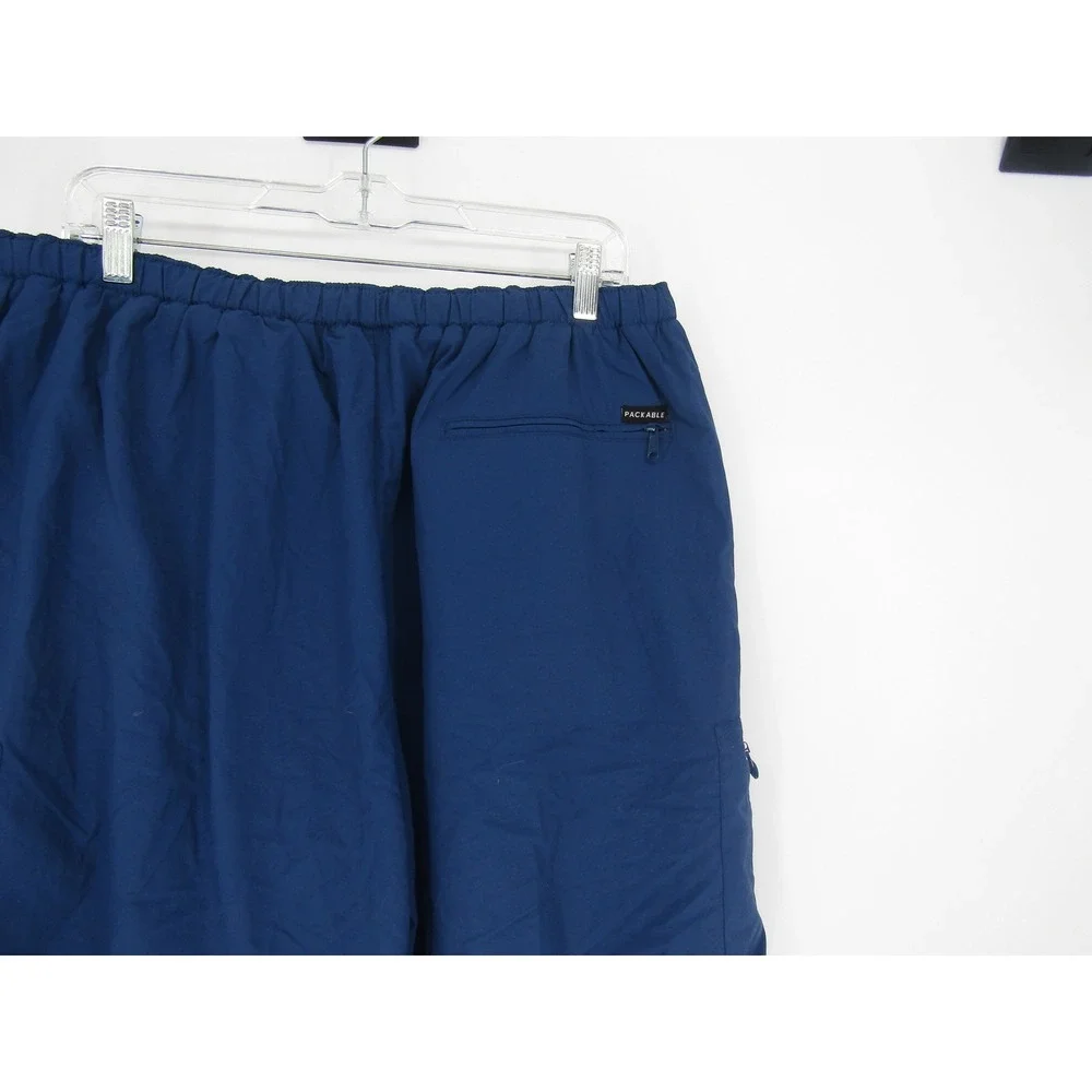 Columbia Packable Cargo Shorts Mens XXL Navy Blue Elastic‎ Waist Nylon Hiking